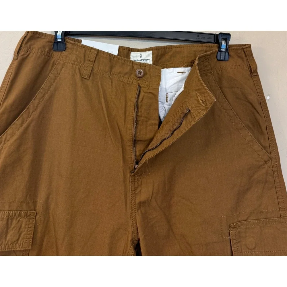 Mutual Weave Cargo Pants Men 36x32 Brown Relaxed Taper Ripstop Cotton UtilityNEW